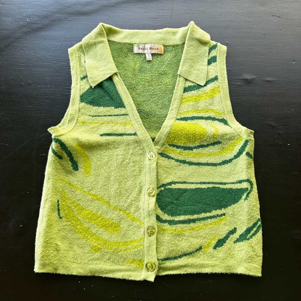 Green and Yellow Button-Up Knit Vest